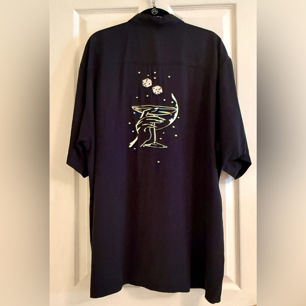 NWOT Bobby Chan Short Sleeve black shirt w/ Cocktail & Dice Design - Blk, XL